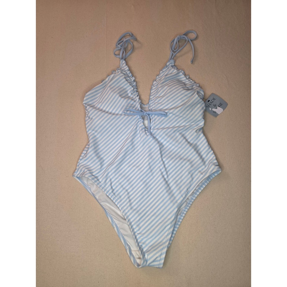 Shade & Shore Plunge One Piece Swimsuit Blue Large NWT